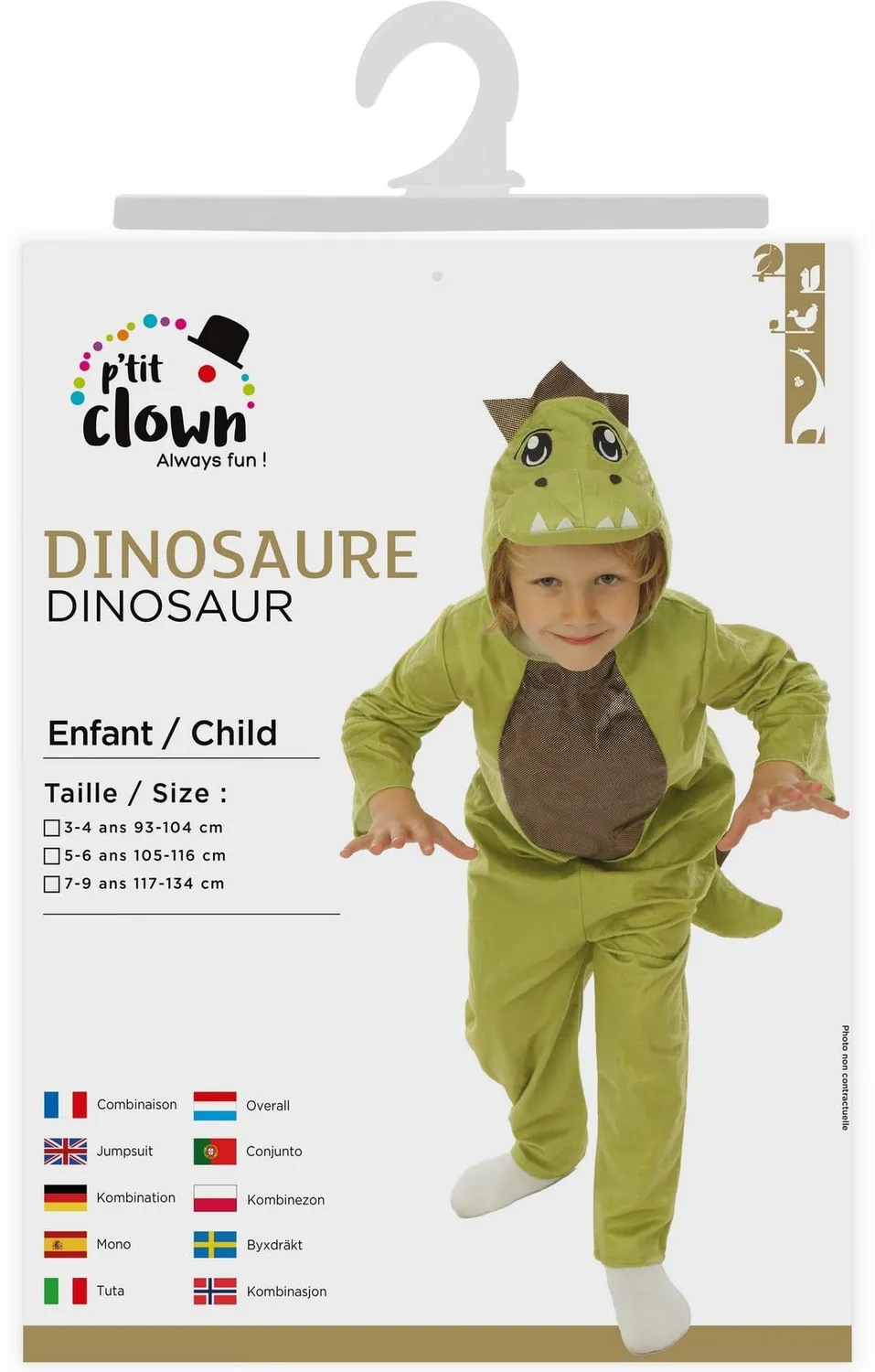 P'tit Clown costume dinosauro verde 7-9 anni tuta