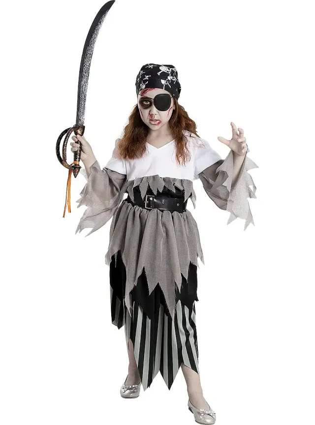 Funidelia pirata zombie costume bambina 3-4 anni nero