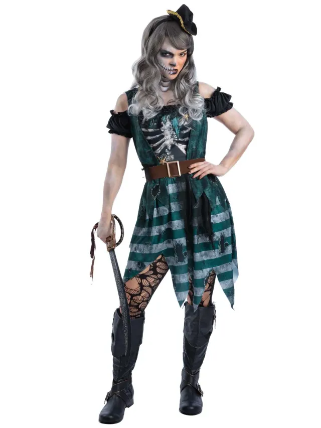 Smiffys Costume Pirata Scheletro Donna con cappello S-L