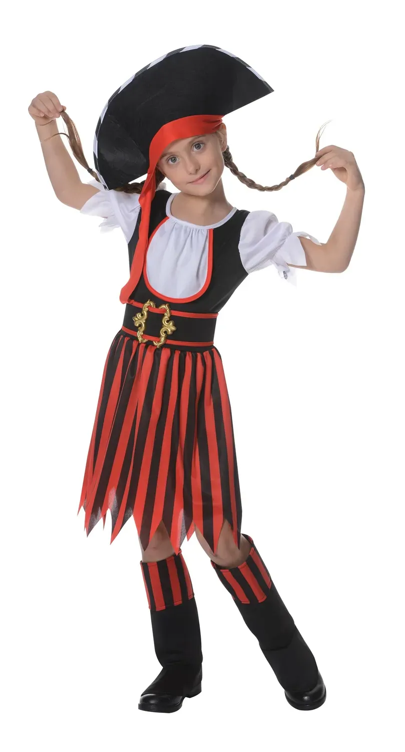 P'tit Clown costume pirata bambina 10-12 anni rosso nero