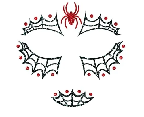 Guirca tatuaggio adesivo viso ragno nero glitter 20x20 cm