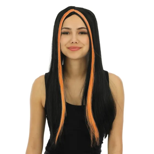 P'tit Clown 11502 parrucca strega lunga nero arancione adulto
