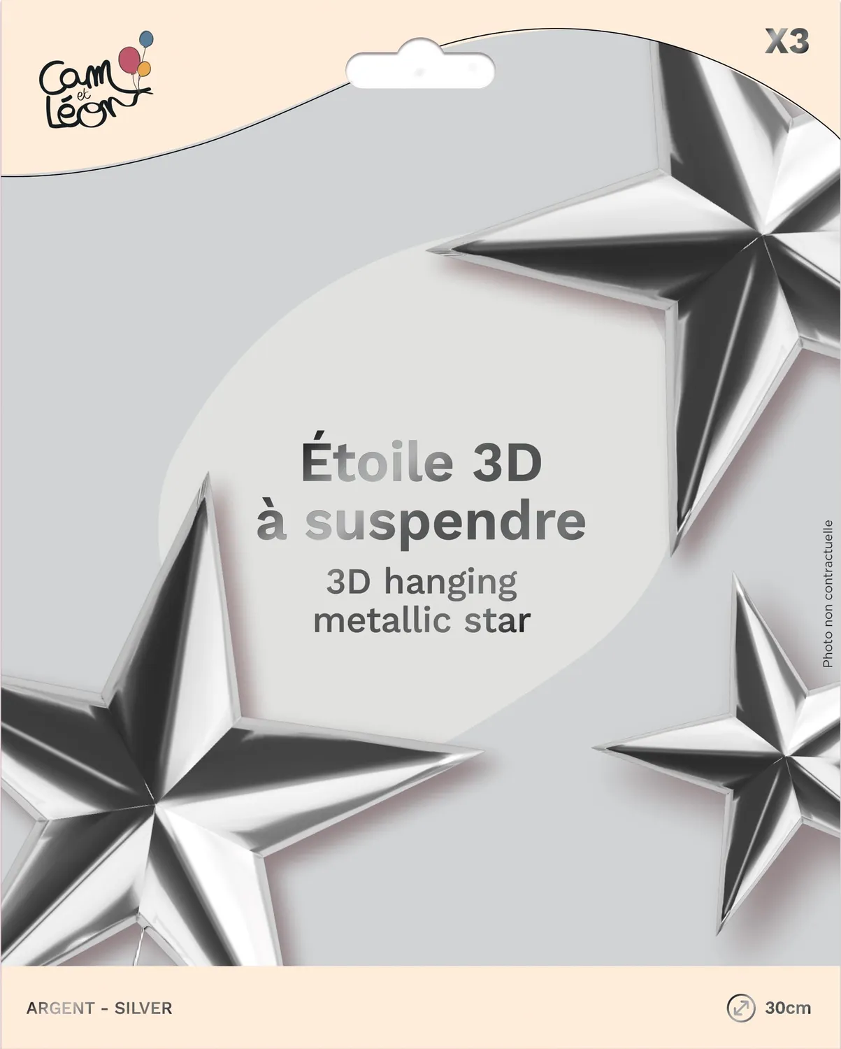 P'tit Clown Stelle 3D Argento da Appendere Set 3 Pz