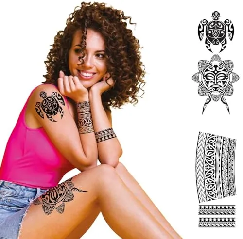 Guirca Tatuaggi Tribali Maori Neri Temporanei