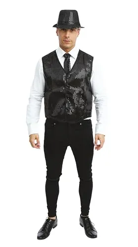 P'tit Clown Gilet Paillettes Smanicato Adulto Nero Taglia Unica