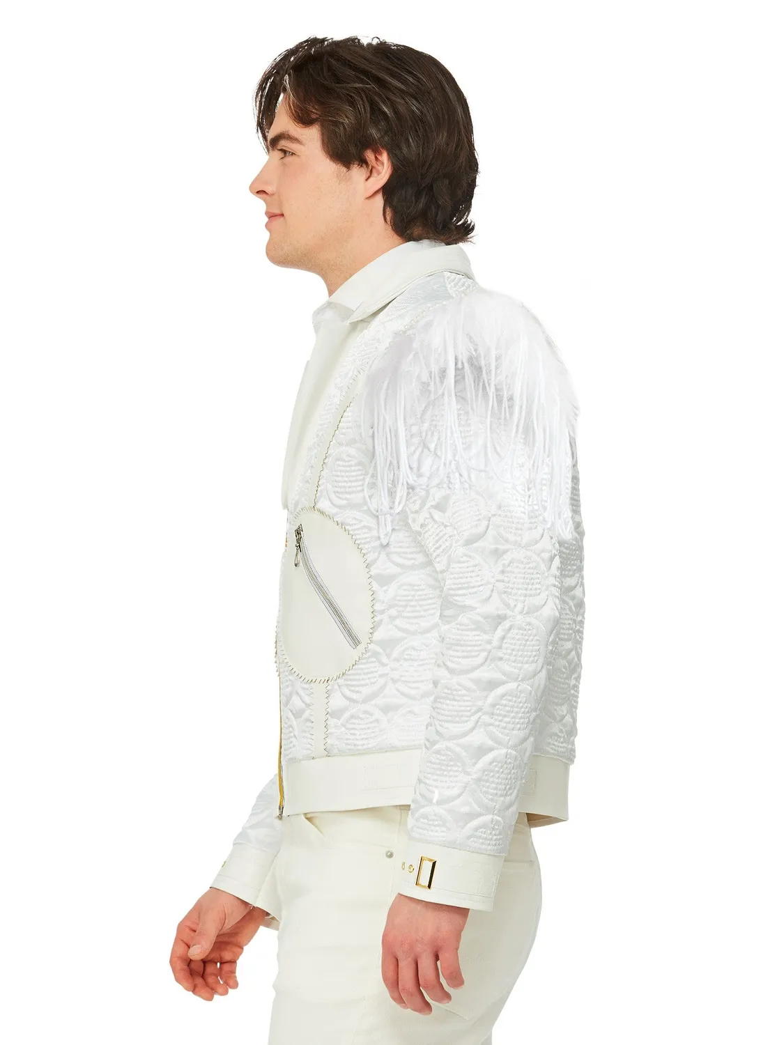Smiffys Elton John Feather giacca bianca piume uomo M-L