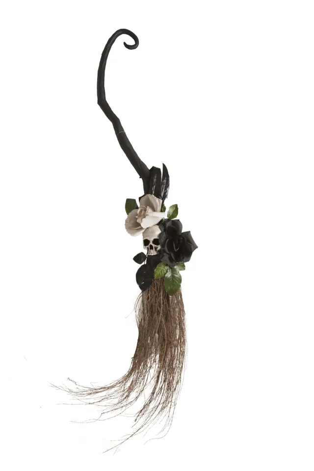 P'tit Clown Scopa Floreale Teschio Decorazione Halloween Grigia 95 cm