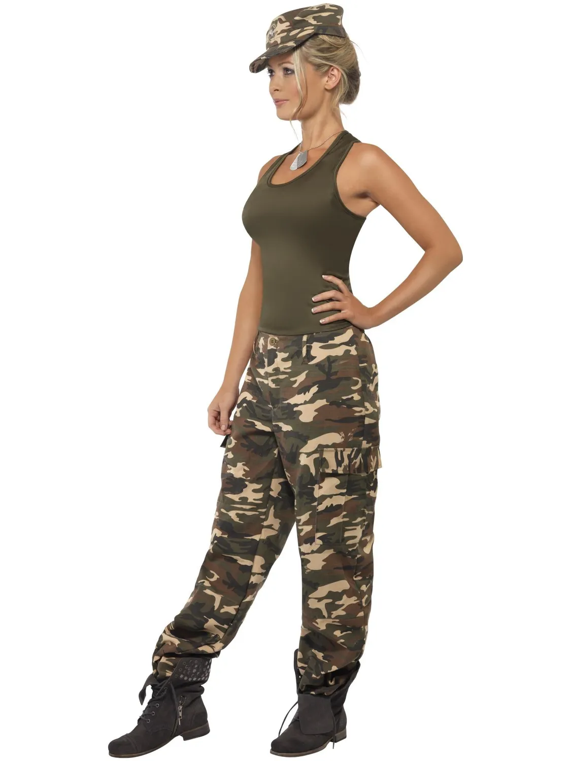 Smiffys Camo costume soldato donna kaki taglia S