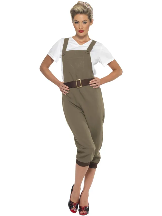 Smiffys WW2 Land Girl Costume Donna Kaki Anni 40