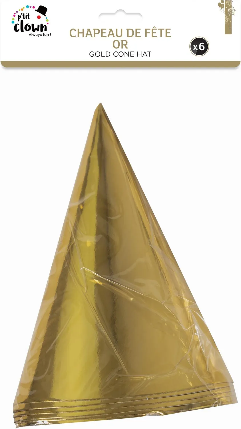 P'tit Clown cappelli a punta cappellini oro 6 pezzi