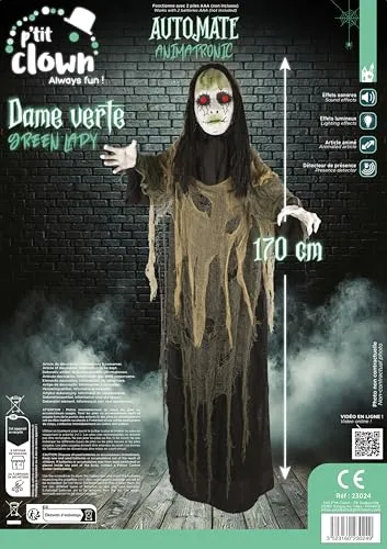 P'tit Clown Signora Verde Fantasma Automa Halloween 170 cm Sonoro