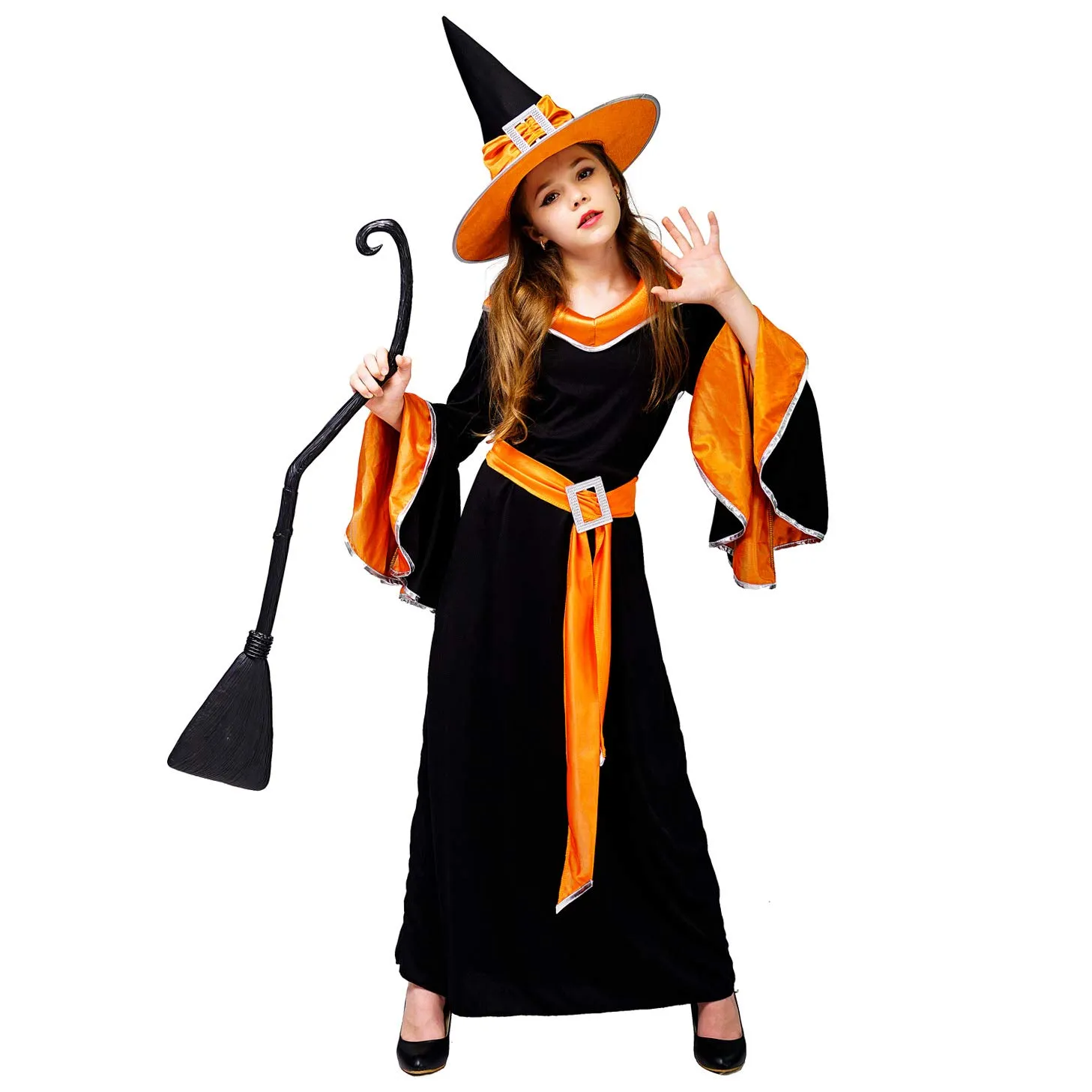 SEA HARE Strega Glamour costume arancio 7-9 anni con cappello