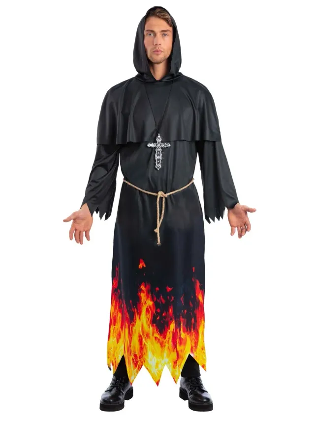 Smiffys Burning Priest costume prete fiamme uomo con croce