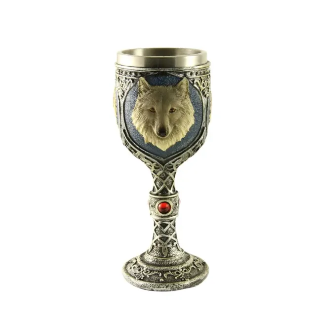 Calice con Lupo Resina Interno Metallo 19 cm Gotico