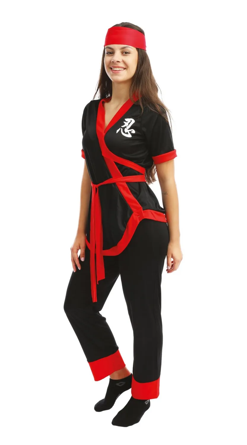 P'tit Clown Costume Ninja Donna Nero-Rosso L-XL