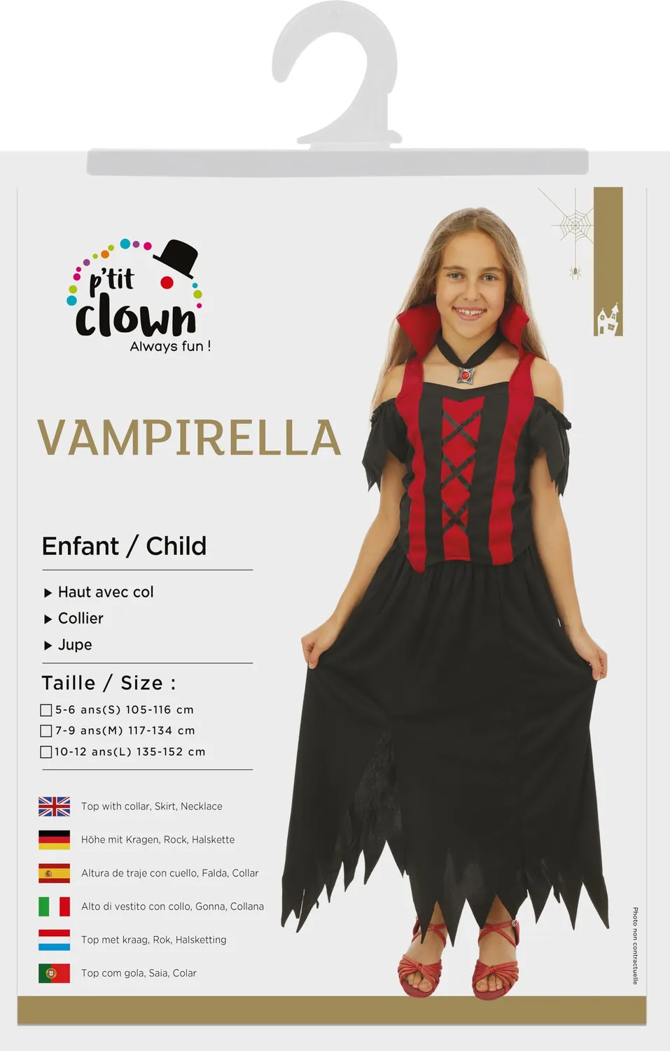 P'tit Clown 87417 costume vampirella bambina M nero rosso