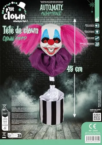 P'tit Clown 23535 testa clown animata sonora luminosa 45cm