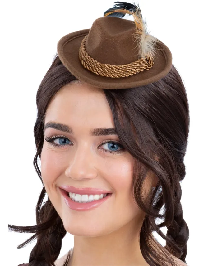 Smiffys Mini Bavarian Trenker cappello marrone con piuma