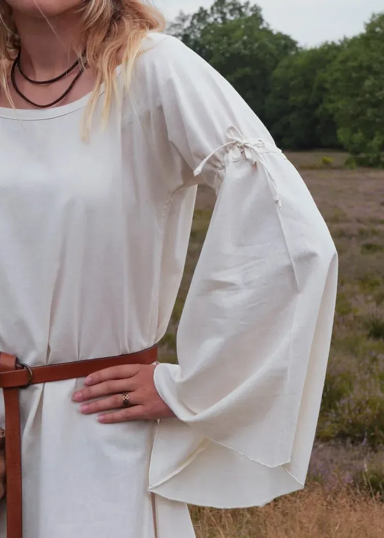 La Bottega di Merlino Trapezio vestito maniche tromba naturale