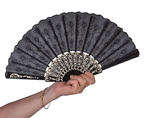 P'tit Clown 62452 ventaglio pieghevole nero 45 cm ricamato