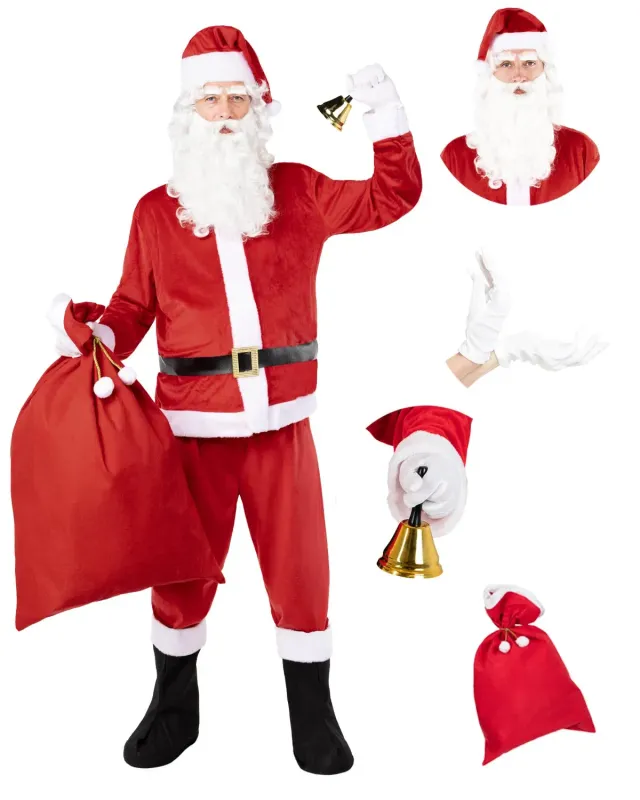 Funidelia Babbo Natale Deluxe costume uomo L rosso accessori