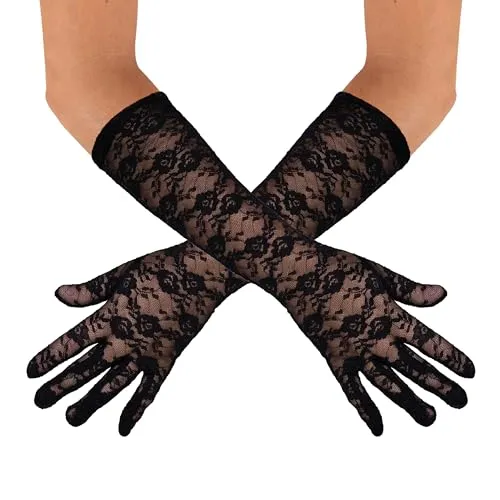 P'tit Clown guanti lunghi pizzo nero 56 cm accessorio