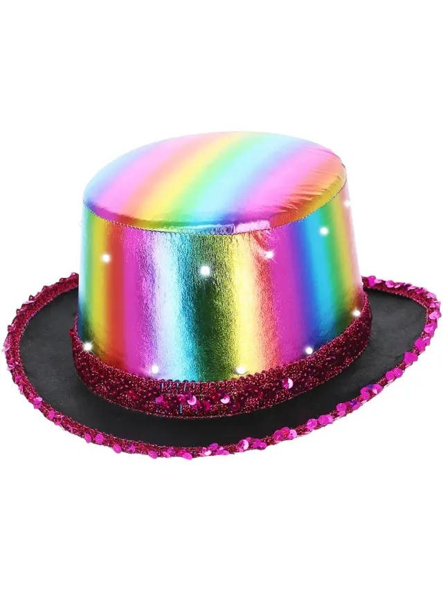Smiffys LED Metallic Top Hat cappello arcobaleno luminoso