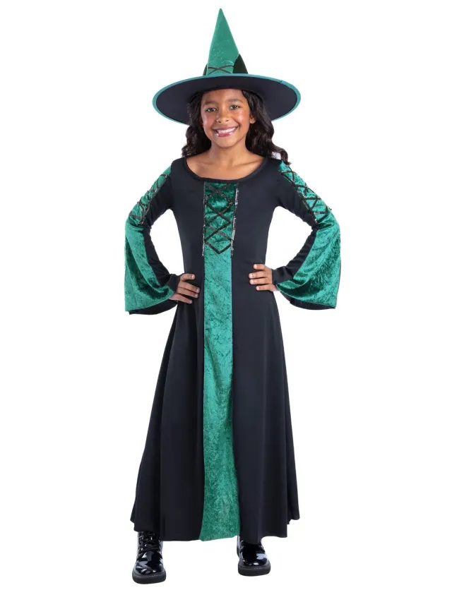 Smiffys Bewitched costume strega bambina verde 7-9 anni vestito