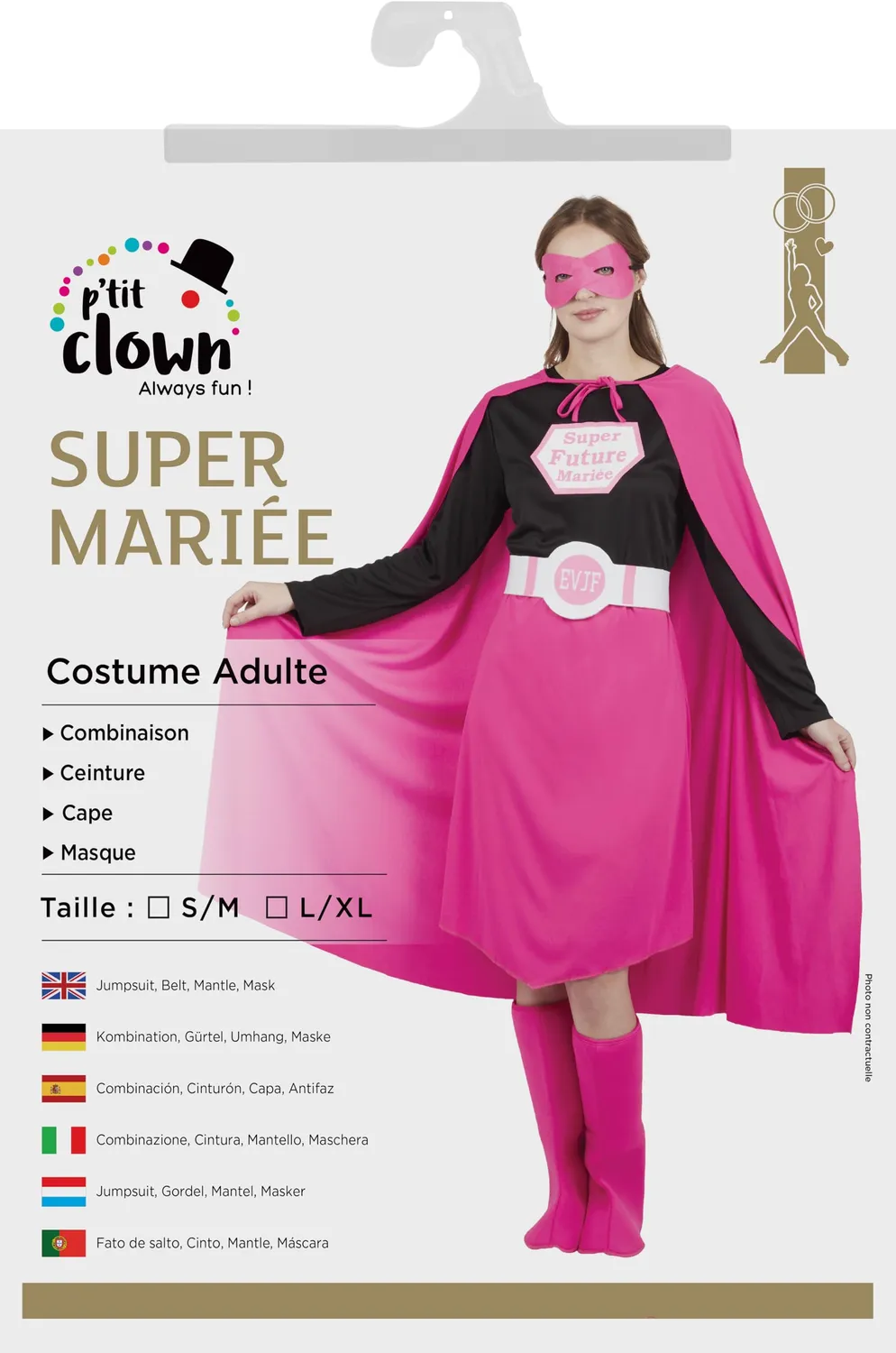 P'tit Clown 66603 costume Super Sposa S/M rosa nero