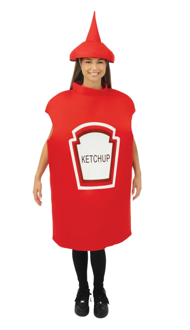 P'tit Clown costume bottiglia Ketchup adulto taglia unica tunica
