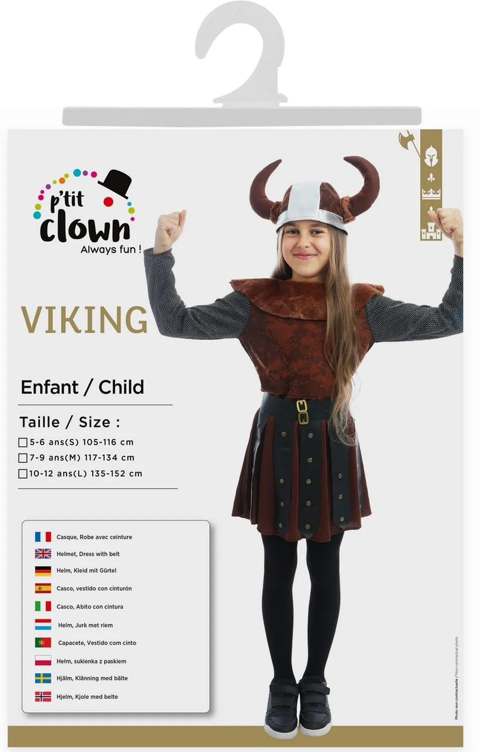 P'tit Clown costume vichinga bambina 10/12 anni con casco