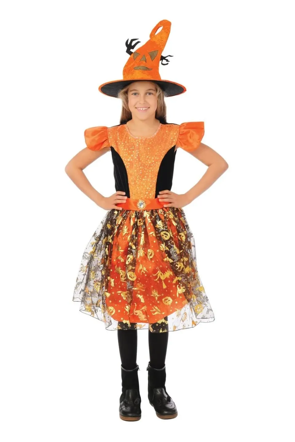 P'tit Clown costume strega bambina oro con cappello