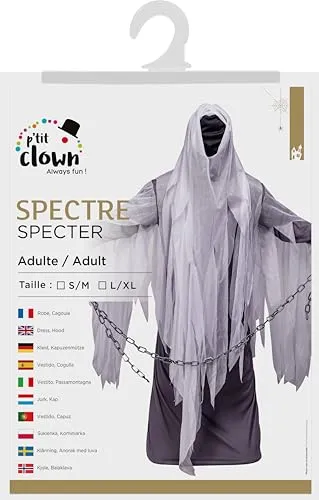 P'tit Clown costume spettro fantasma grigio S-M Halloween