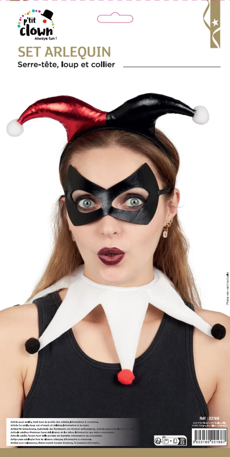 P'tit Clown Re22166 set Arlecchino maschera cerchietto adulto