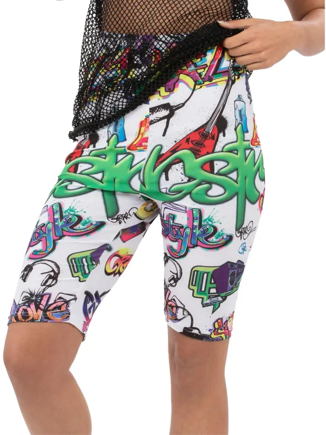 Smiffys 90s Graffiti pantaloncini ciclista unisex multicolore