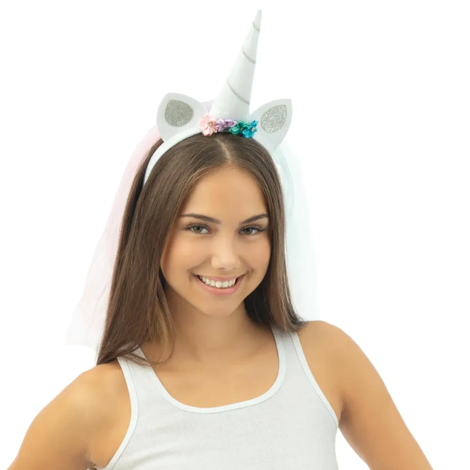 P'tit Clown Cerchietto Unicorno Bianco Velo Arcobaleno