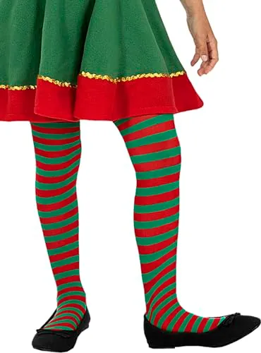 Funidelia Elfo Natalizio Collant Strisce Verdi Rosse Bambina Rosso