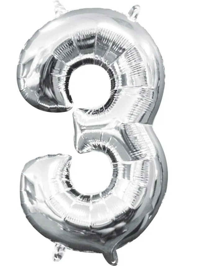 Amscan No3 Foil Balloon palloncino numero 3 argento