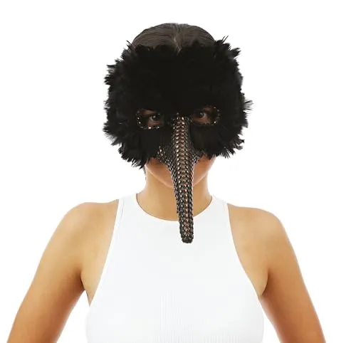 P'tit Clown lupo naso lungo maschera piume nere donna