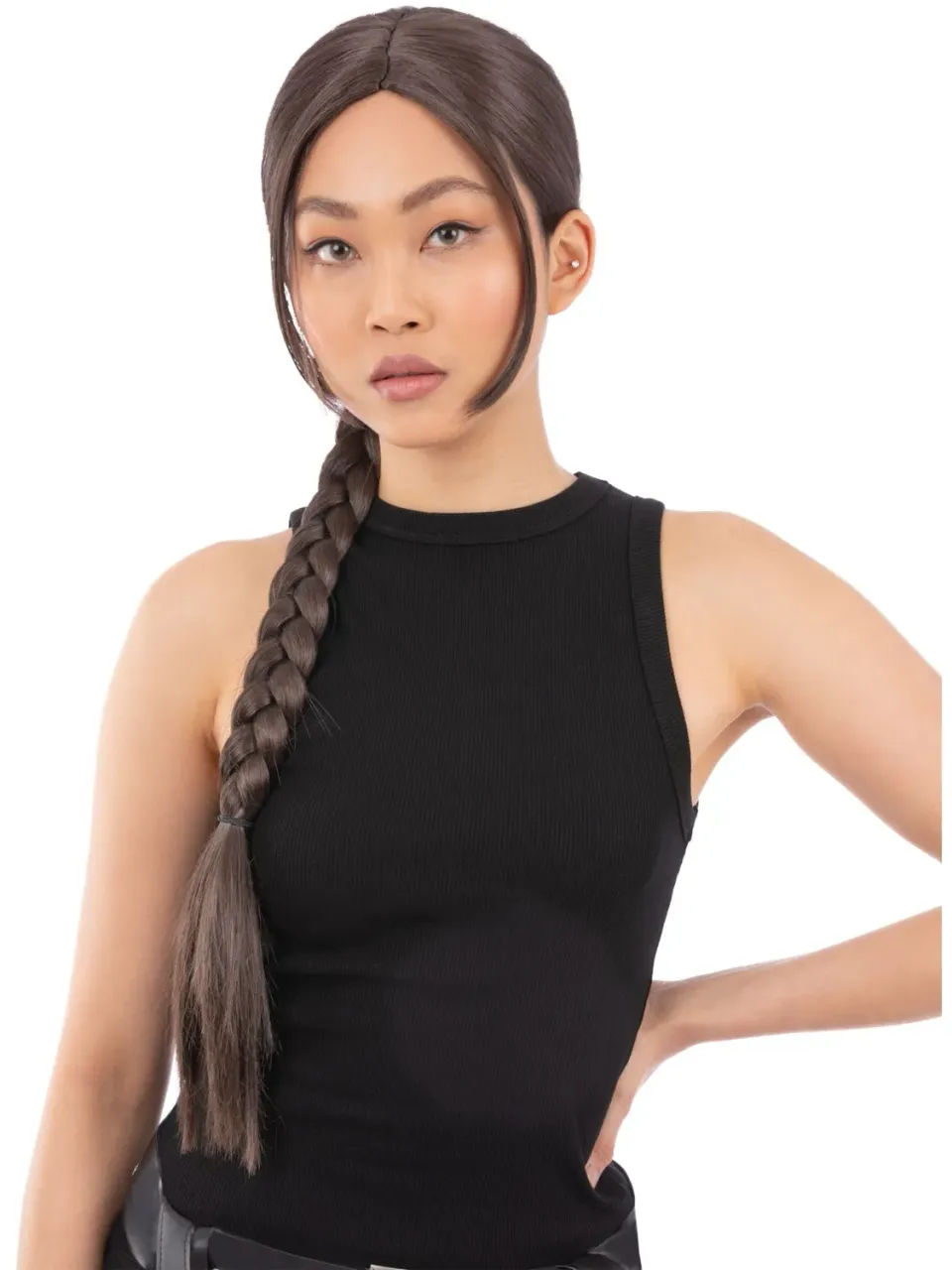 Smiffys Parrucca Treccia Castana 90s Video Game Vixen Donna