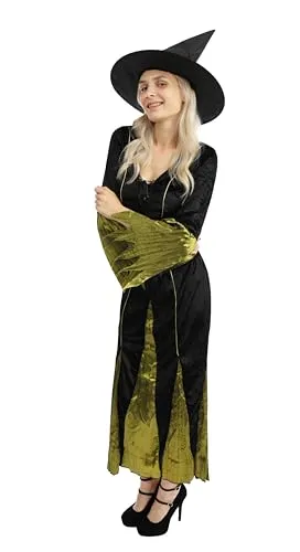 P'tit Clown costume strega donna lungo nero verde taglia L