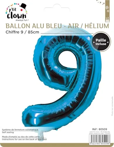 P'tit Clown 9 palloncino numero 85 cm blu elettrico