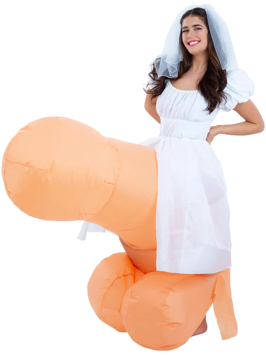 Smiffys Bride costume sposa gonfiabile donna con velo