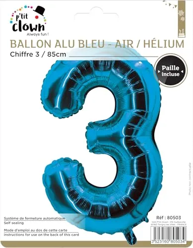 P'tit Clown re80503 palloncino numero 3 blu 85 cm