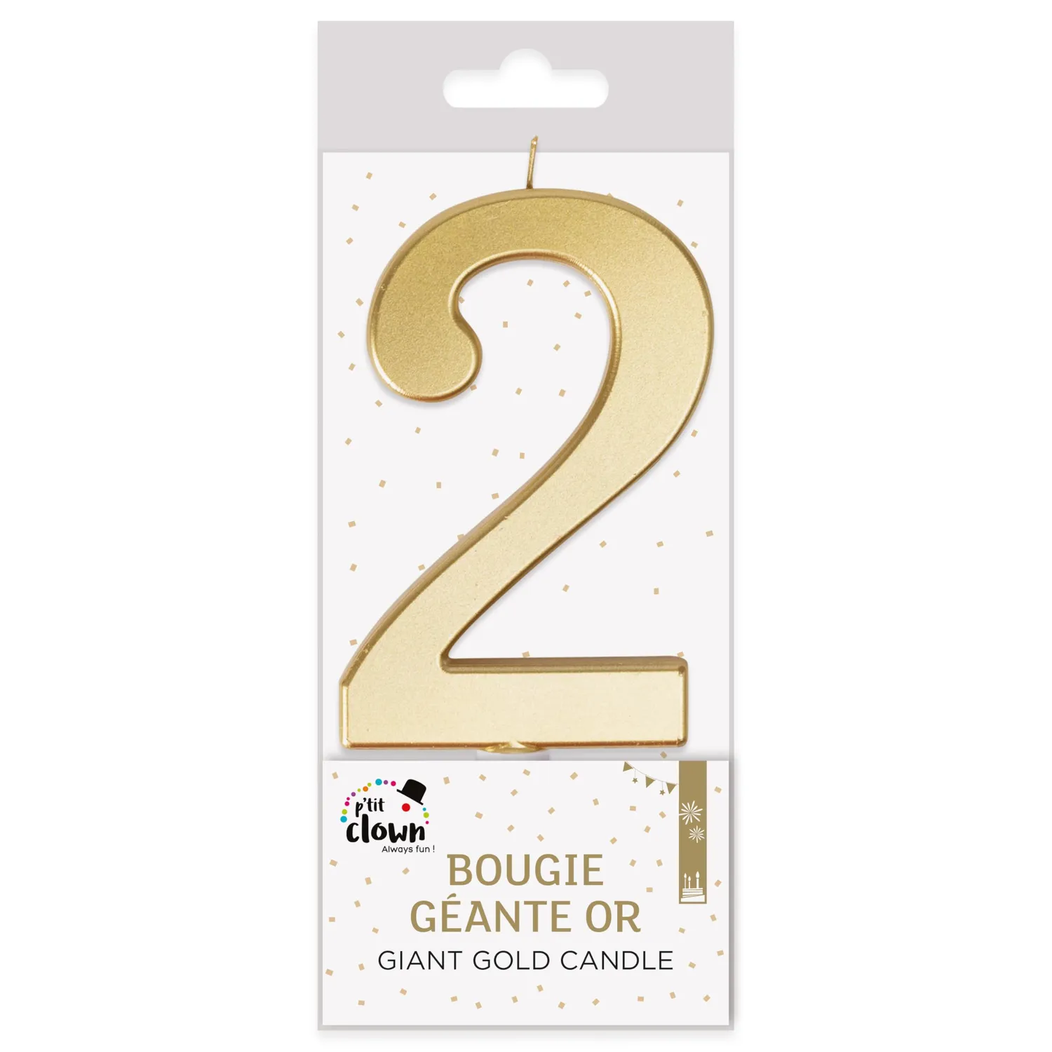 P'tit Clown Candela Gigante Numero 2 Oro 13 cm