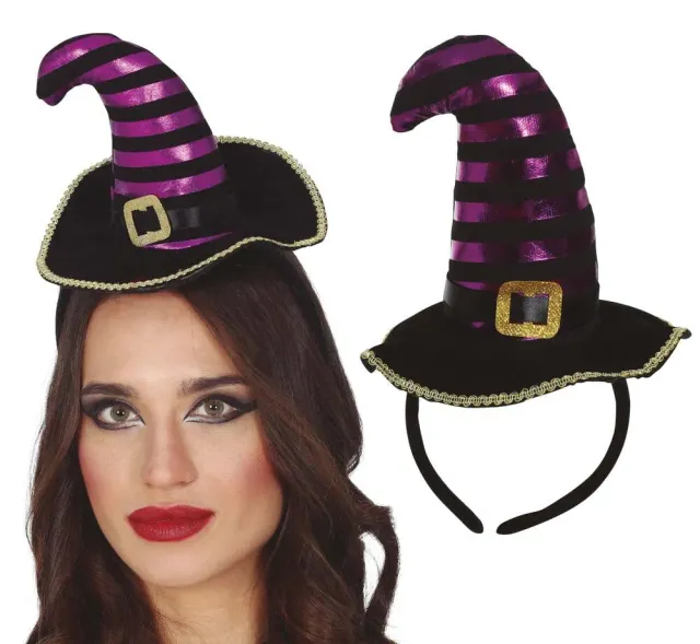 Guirca Fascia Mini Cappello Strega Nero Lilla Halloween