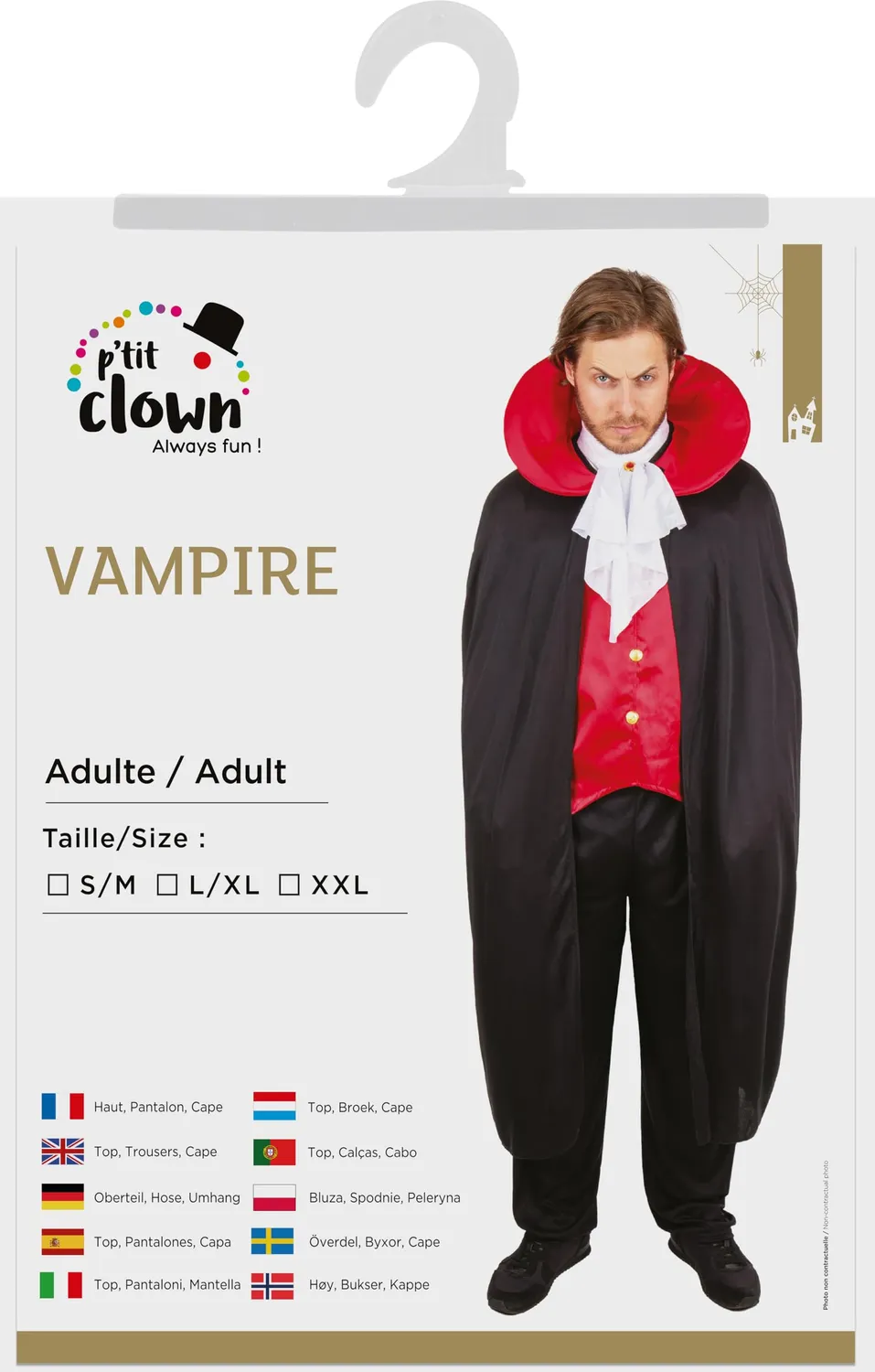 P'tit Clown Vampiro Costume Uomo S-M Halloween Elegante