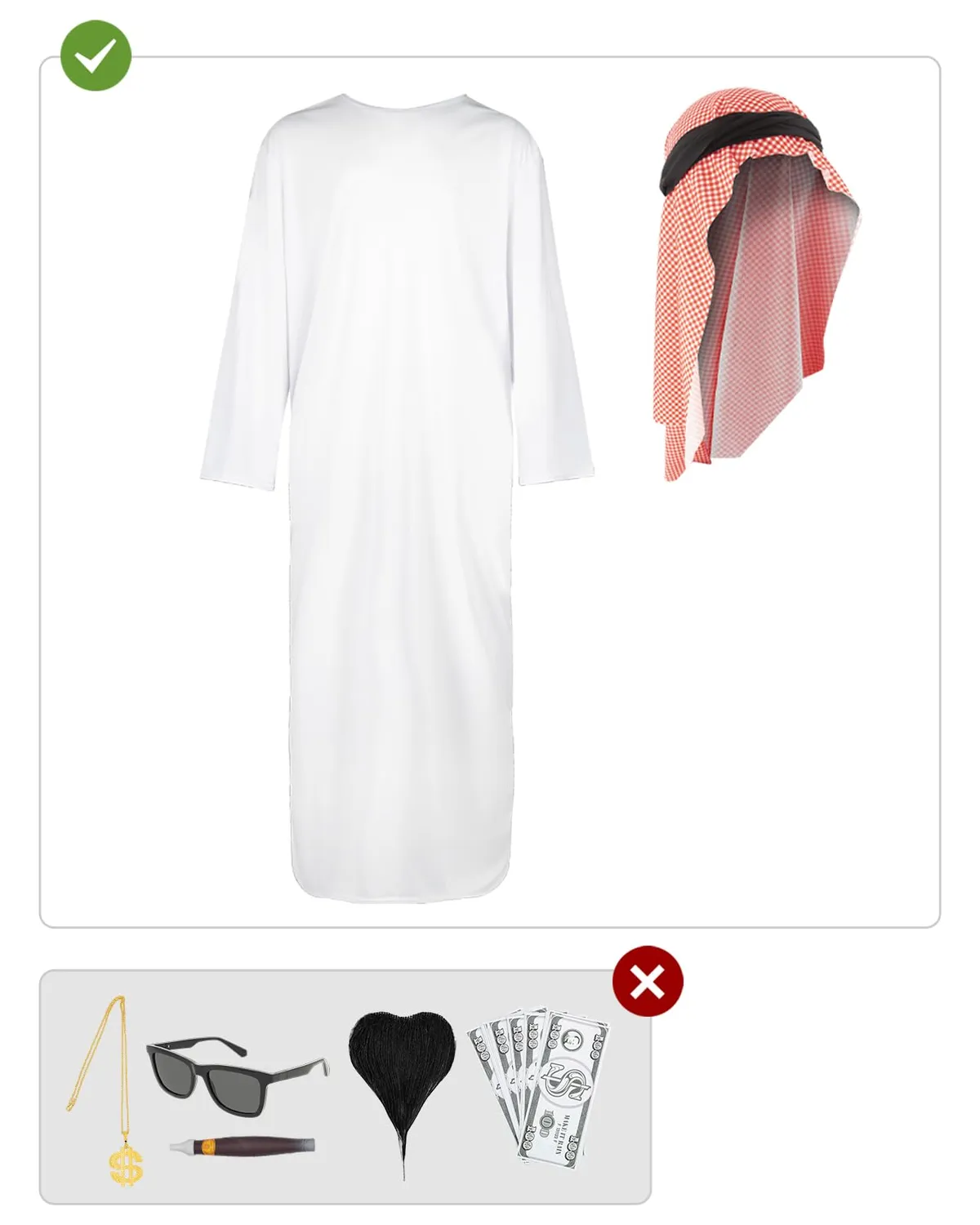 Funidelia Costume Arabo Bianco S con Foulard Uomo
