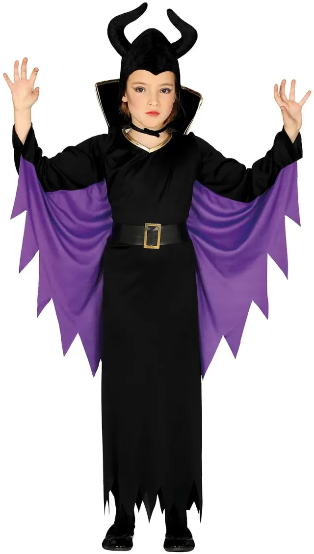 Guirca Costume Fata Diavolo Bambina Nero Viola 5-6 Anni