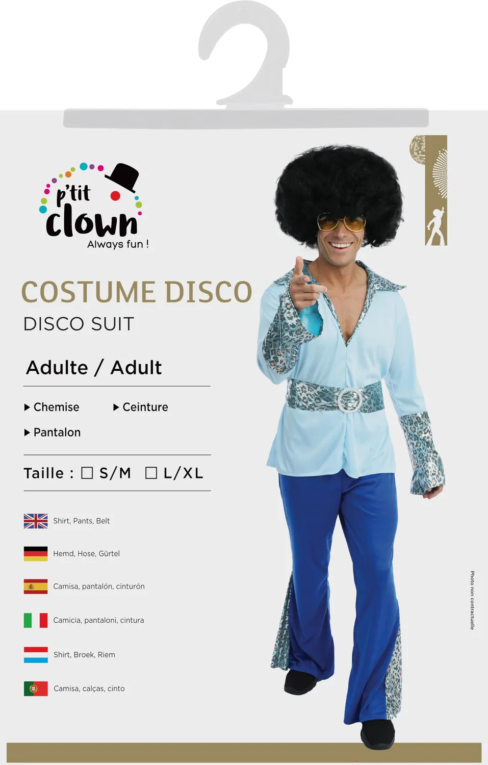 P'tit Clown Costume Discoteca Uomo Anni 70 L-XL